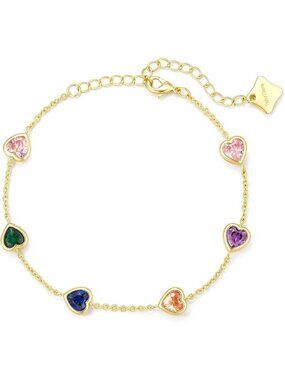 Dainty Adjustable Heart Link Bracelet for Women, 14K Gold Plated Jewelry Gift
